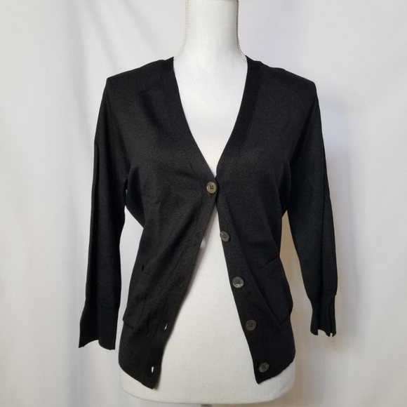 Banana Republic Silk Blend V-neck Black Cardigan with Pockets size Large - Picture 7 of 9